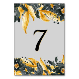 Tarjeta De Mesa Elegante Boda amarillo + gris floral acuático