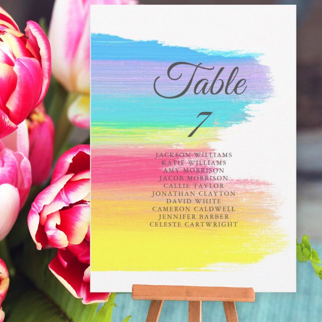 Tarjeta de mesa elegante Boda arcoiris con nombres (Subido por el creador)