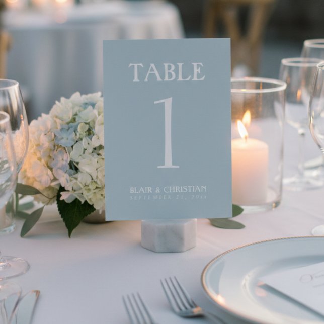 Tarjeta De Mesa Elegante Boda Azul Costera Moderna (Elegant Coastal Blue Modern Wedding Table Number
)