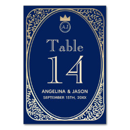 Tarjeta De Mesa Elegante boda azul marino y dorado