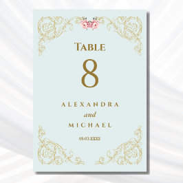Tarjeta De Mesa Elegante Boda barroco del Ornato Azul