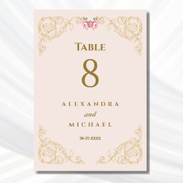 Tarjeta De Mesa Elegante Boda barroco rosado ornado