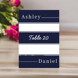 Tarjeta De Mesa Elegante Boda blanco azul de la Marina