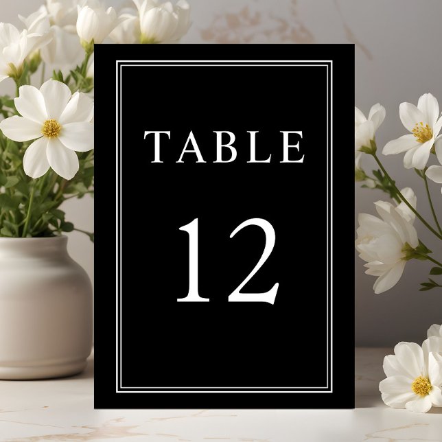 Tarjeta De Mesa Elegante Boda blanco negro clásico (Elegant Classic Black White Wedding Table Number)