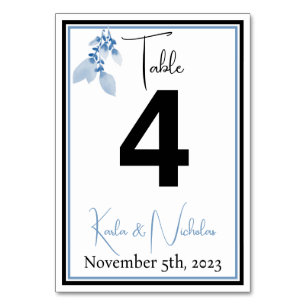 Tarjeta De Mesa Elegante Boda blanco, negro y azul
