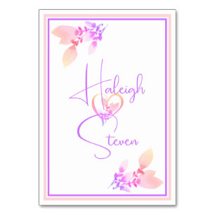 Tarjeta De Mesa Elegante Boda blanco, rosa brillante y violeta