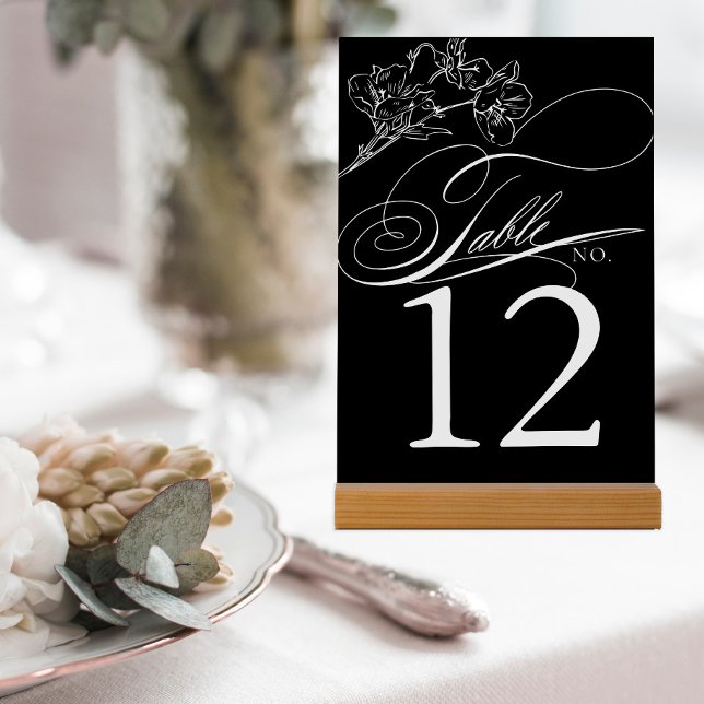 Tarjeta De Mesa Elegante Boda blanco y negro de flores silvestres (Subido por el creador)