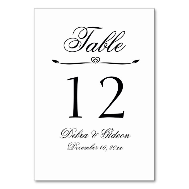 Tarjeta De Mesa Elegante Boda blanco y negro floreciente (Anverso)