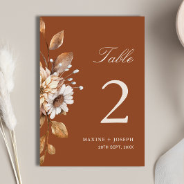 Tarjeta De Mesa Elegante Boda Boho Floral Terracota Moderna de Oto
