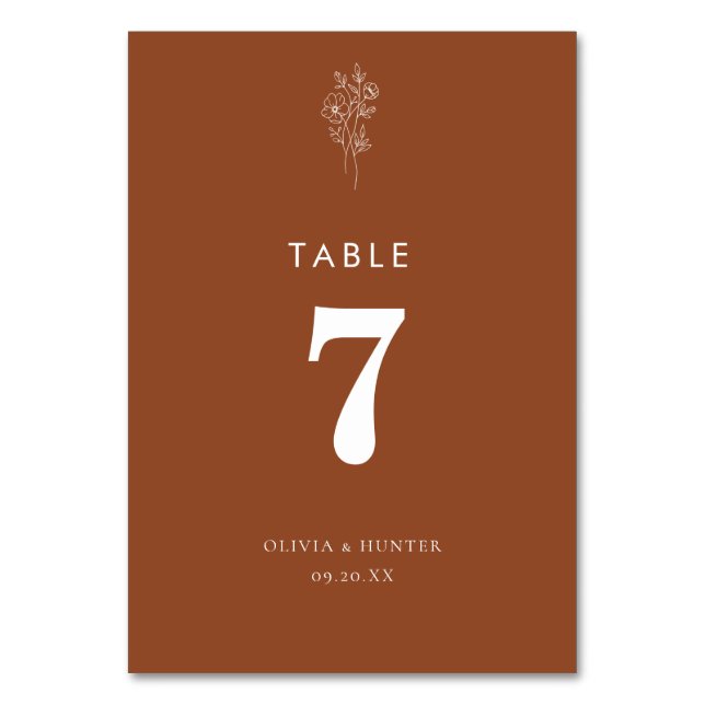 Tarjeta De Mesa Elegante Boda Boho Floral Terracotta (Anverso)