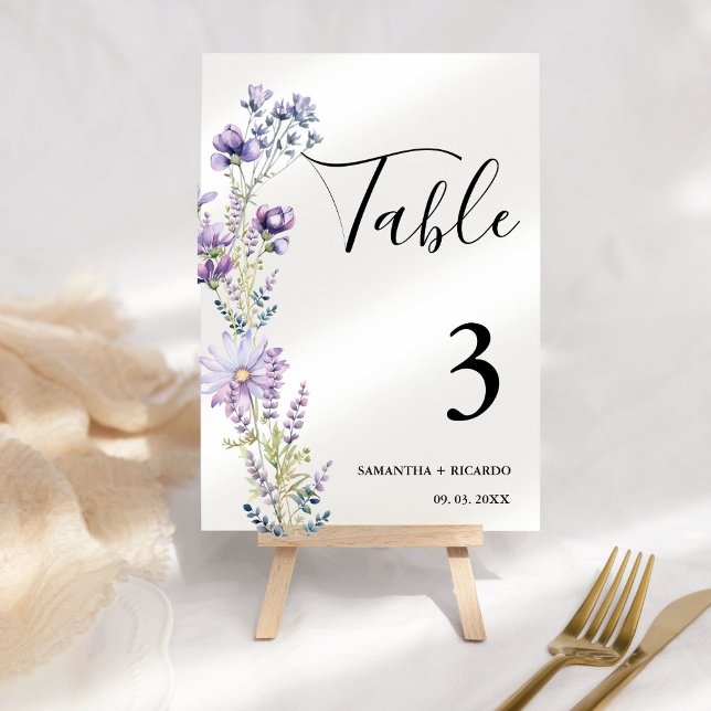 Tarjeta De Mesa Elegante Boda Boho Purple Wildflower (Subido por el creador)