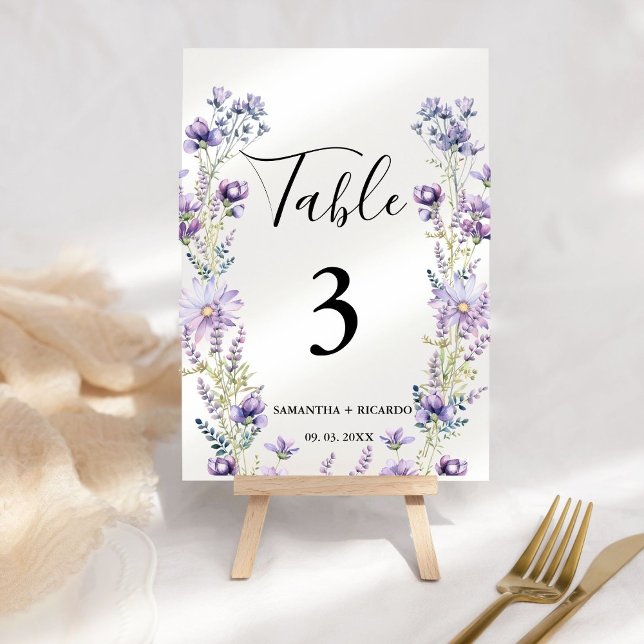 Tarjeta De Mesa Elegante Boda Boho Purple Wildflower (Subido por el creador)
