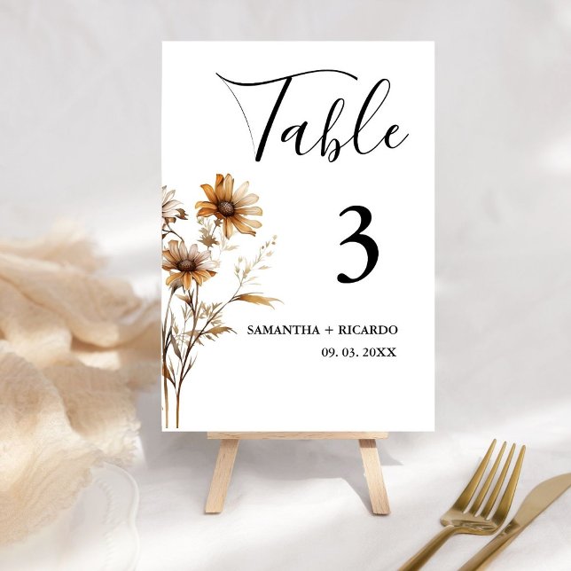 Tarjeta De Mesa Elegante Boda Boho Weadow Ivory Wildflower (Subido por el creador)