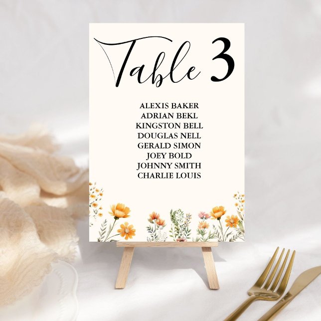 Tarjeta De Mesa Elegante Boda Boho Weadow Ivory Wildflower (Subido por el creador)