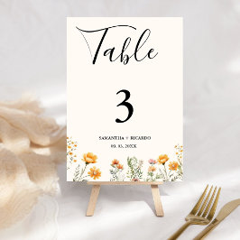 Tarjeta De Mesa Elegante Boda Boho Weadow Ivory Wildflower
