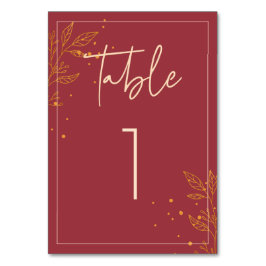 Tarjeta De Mesa Elegante Boda Borgoña y Dorado Moderno