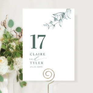 Tarjeta De Mesa Elegante Boda Botánica Minimalista con Vegetación