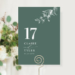 Tarjeta De Mesa Elegante Boda Botánica Minimalista de Verde Intens<br><div class="desc">Guíe a sus invitados a su mesa con esta elegante tarjeta de número de mesa de boda de color verde profundo. Diseño elegante y simple con nombres a un lado junto con la "y" en caligrafía moderna a mano. Detalle delicado de vegetación botánica dibujada a mano en la esquina. Por...</div>
