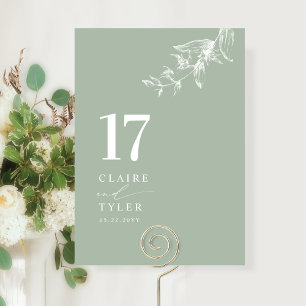 Tarjeta De Mesa Elegante Boda Botánica Minimalista de Verde Pálido