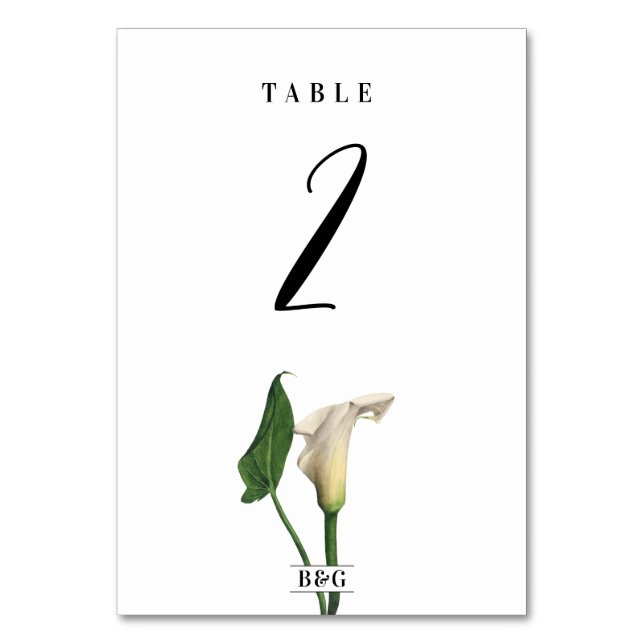 Tarjeta De Mesa Elegante Boda botánico de Calla Blanca Lily Green (Anverso)