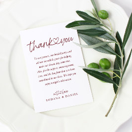Tarjeta De Mesa Elegante Boda Caligrafía Corazón Burgundy Boda