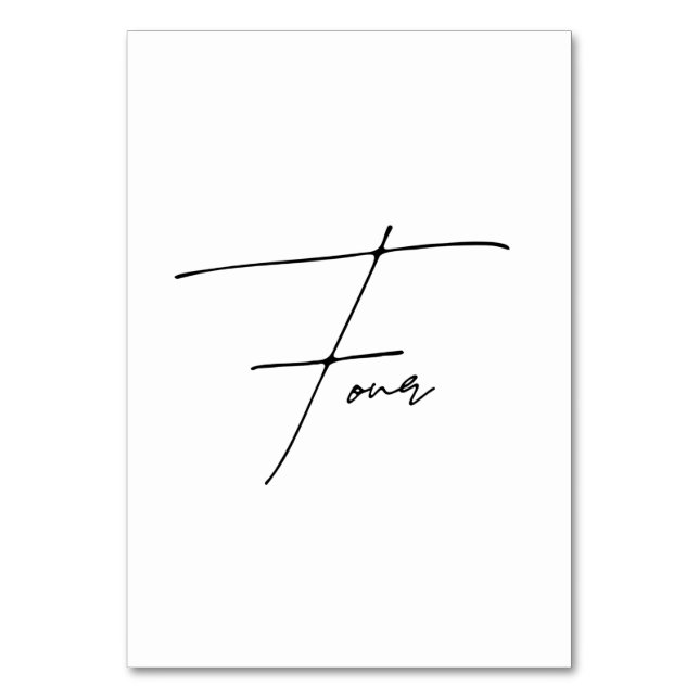 Tarjeta De Mesa Elegante Boda caligráfico Cuadro 4 Número de tabla (Anverso)