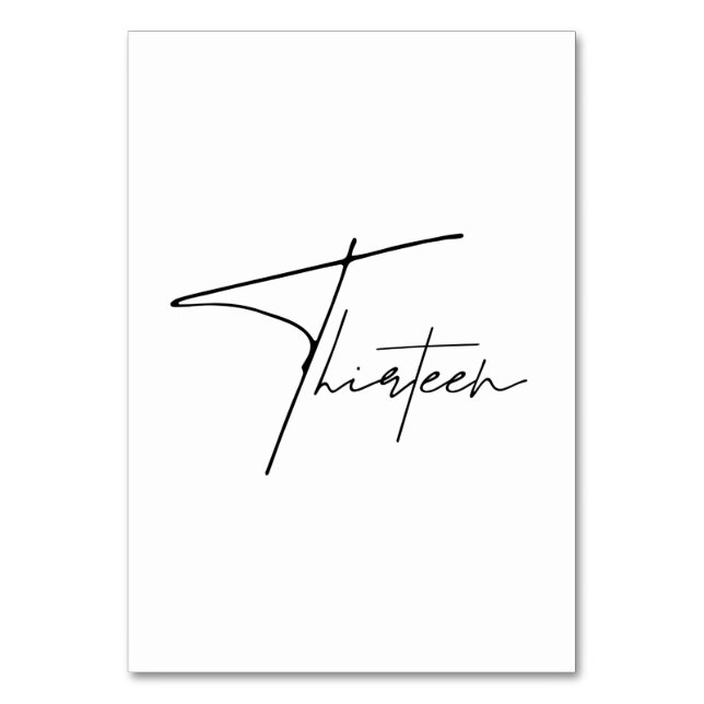 Tarjeta De Mesa Elegante Boda caligráfico Tabla 13 número de tabla (Anverso)