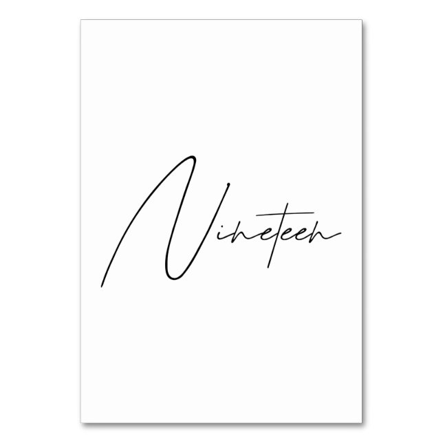 Tarjeta De Mesa Elegante Boda caligráfico Tabla 19 número de tabla (Anverso)