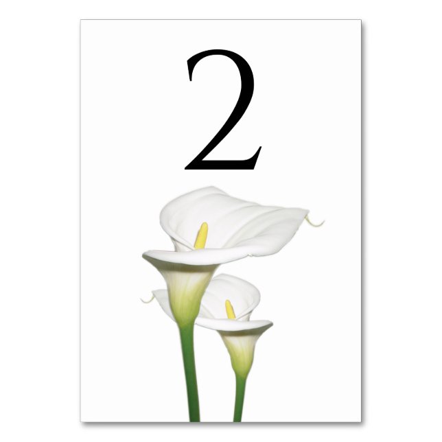 Tarjeta De Mesa Elegante Boda Calla Lilies Blanco (Anverso)