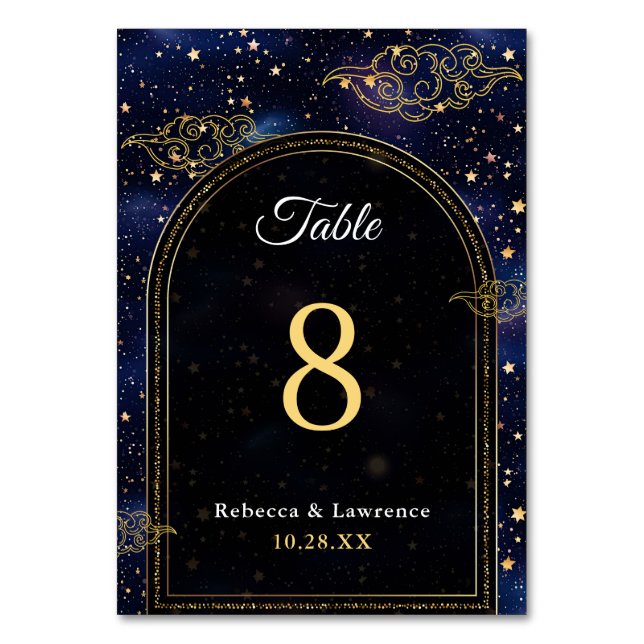 Tarjeta De Mesa Elegante boda celeste místico (Anverso)