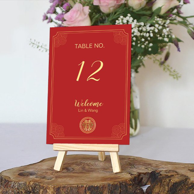 Tarjeta De Mesa Elegante Boda chino de doble felicidad roja (Subido por el creador)