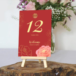 Tarjeta De Mesa Elegante Boda chino del Peony de Oro