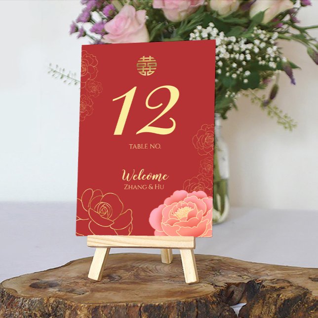 Tarjeta De Mesa Elegante Boda chino del Peony de Oro (Subido por el creador)