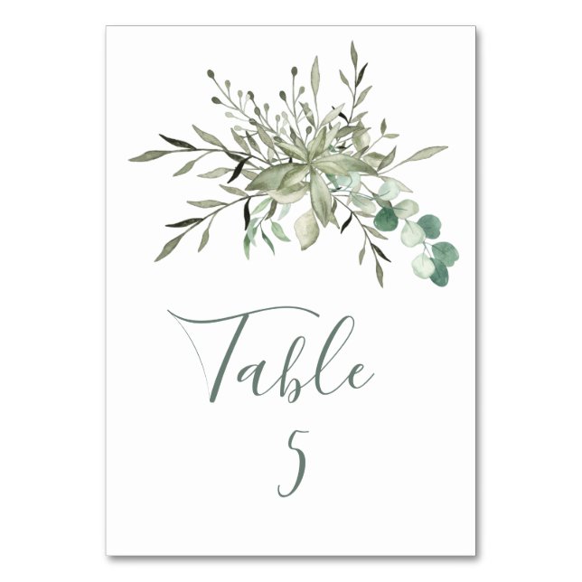 Tarjeta De Mesa Elegante Boda Clásico de Eucalipto Verde (Anverso)