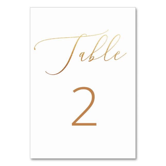 Tarjeta De Mesa Elegante boda clásico de oro. Guión simple (Anverso)
