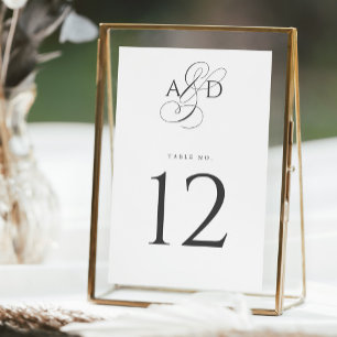 Tarjeta De Mesa Elegante Boda clásico monograma de guión inicial