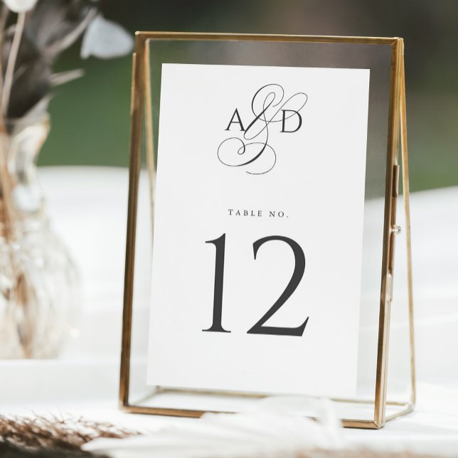 Tarjeta De Mesa Elegante Boda clásico monograma de guión inicial (Subido por el creador)