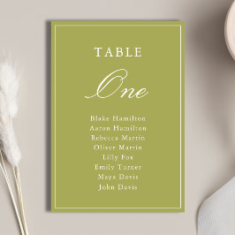 Tarjeta De Mesa Elegante Boda con Letra Script Verde Oliva