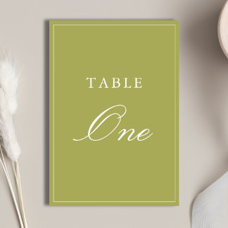 Tarjeta De Mesa Elegante Boda con Letra Script Verde Oliva