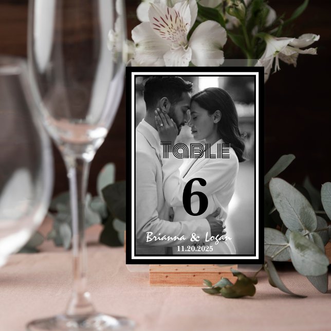 Tarjeta De Mesa Elegante Boda contemporáneo en blanco y negro (Subido por el creador)