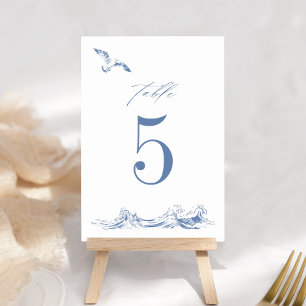 Tarjeta De Mesa Elegante Boda Costera Chic Azul junto al Mar