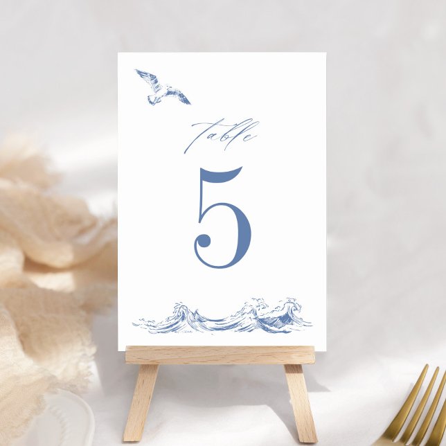 Tarjeta De Mesa Elegante Boda Costera Chic Azul junto al Mar (Subido por el creador)