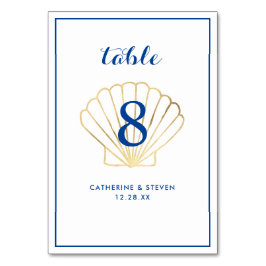 Tarjeta De Mesa Elegante Boda costero de la concha dorada