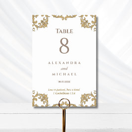 Tarjeta De Mesa Elegante Boda Cristiana Barroca Ornamentada