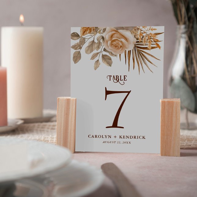 Tarjeta De Mesa Elegante Boda de Acentos Florales Neutrales Boho (Subido por el creador)
