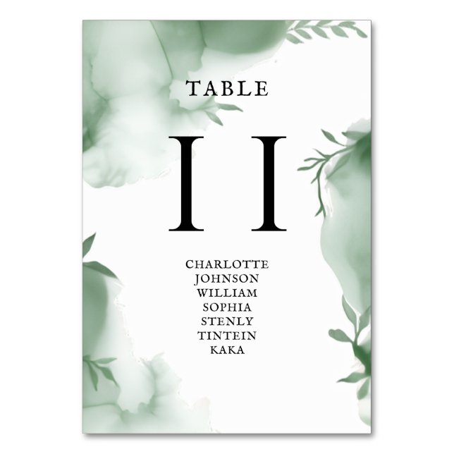 Tarjeta De Mesa Elegante Boda de Acuarela con Verde de Eucalipto (Reverso)