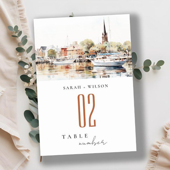Tarjeta De Mesa Elegante Boda de acuarela de Annapolis Maryland (Subido por el creador)