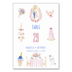 Tarjeta De Mesa Elegante boda de acuarela dibujada a mano vintage