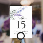 Tarjeta De Mesa Elegante Boda de acuarela floral de lavanda<br><div class="desc">Flores de lavanda de color agua elegantes con escritura y tipografía clásica. Ideal para bodas o para sus próximas ocasiones especiales.</div>