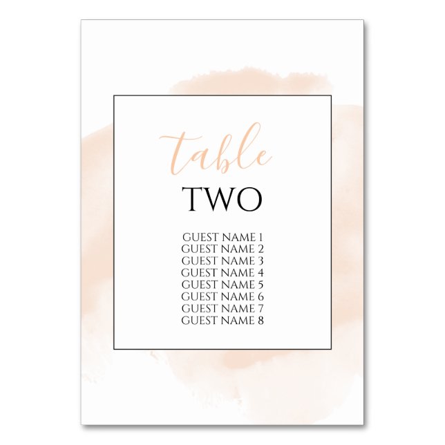 Tarjeta De Mesa Elegante Boda de acuarela Nombres de invitados (Anverso)